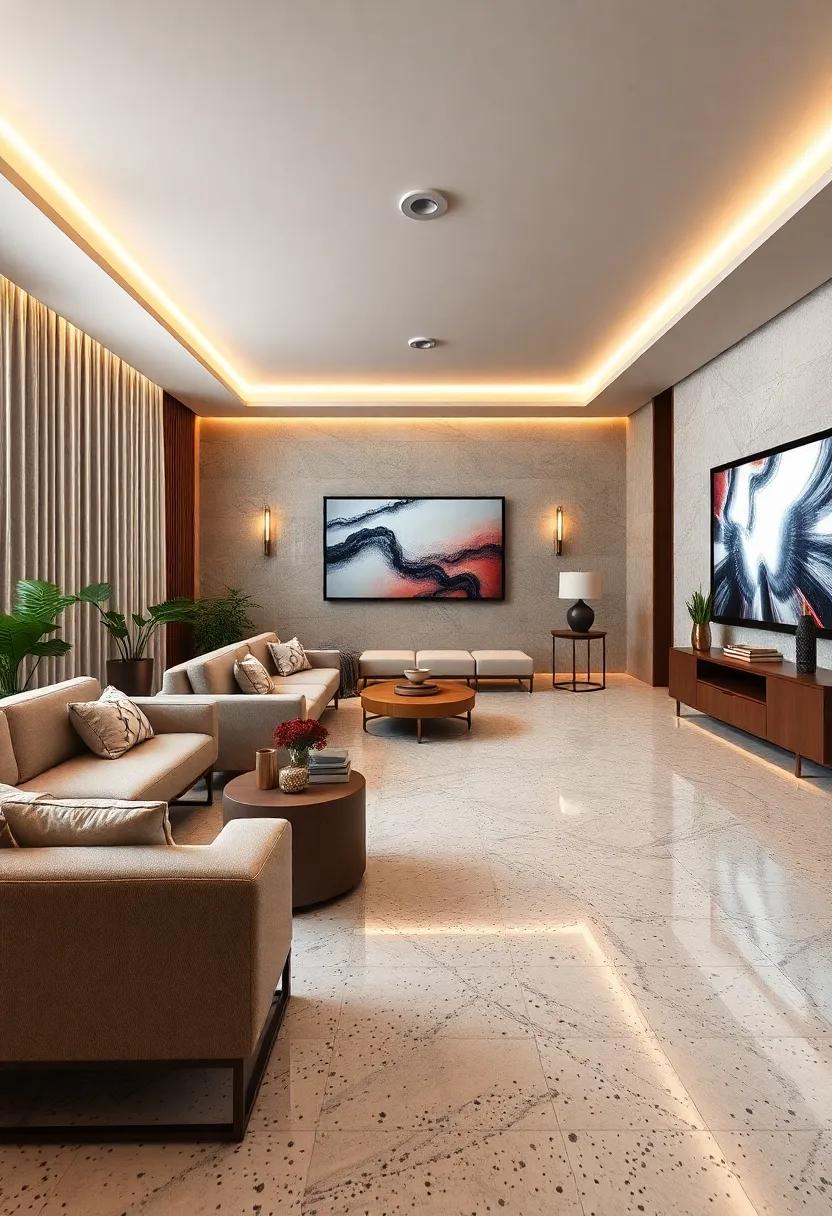 Illustrate The Elegance of Matte Versus Polished Terrazzo Finishes in High-End Viewing Rooms