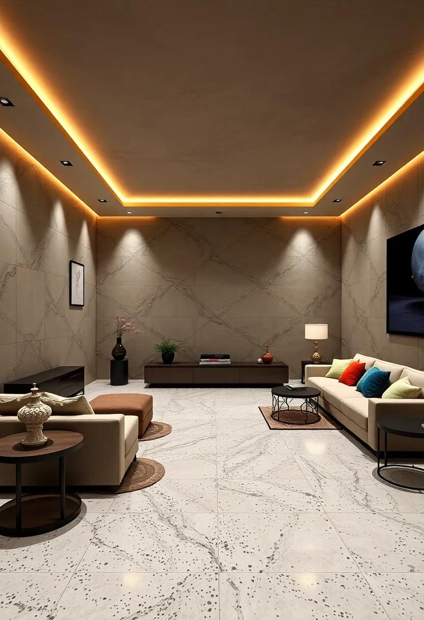 Create Dramatic Wall Treatments Mirroring Terrazzo Floor Textures in Luxurious Viewing Rooms