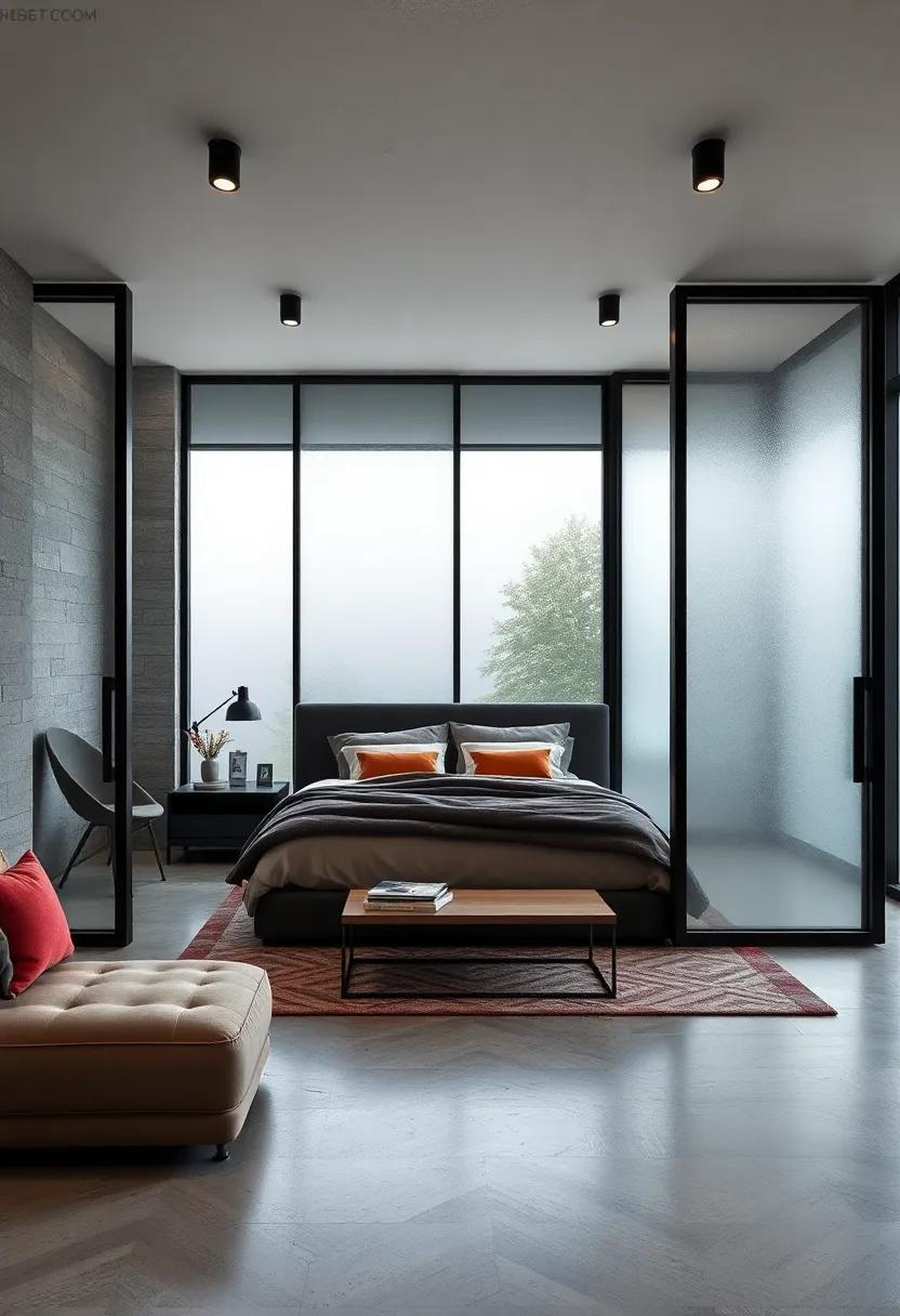 Deep Charcoal and Saddle Brown Leather Furnishings Elevating the Comfort and Style of Industrial Bedroom Interiors