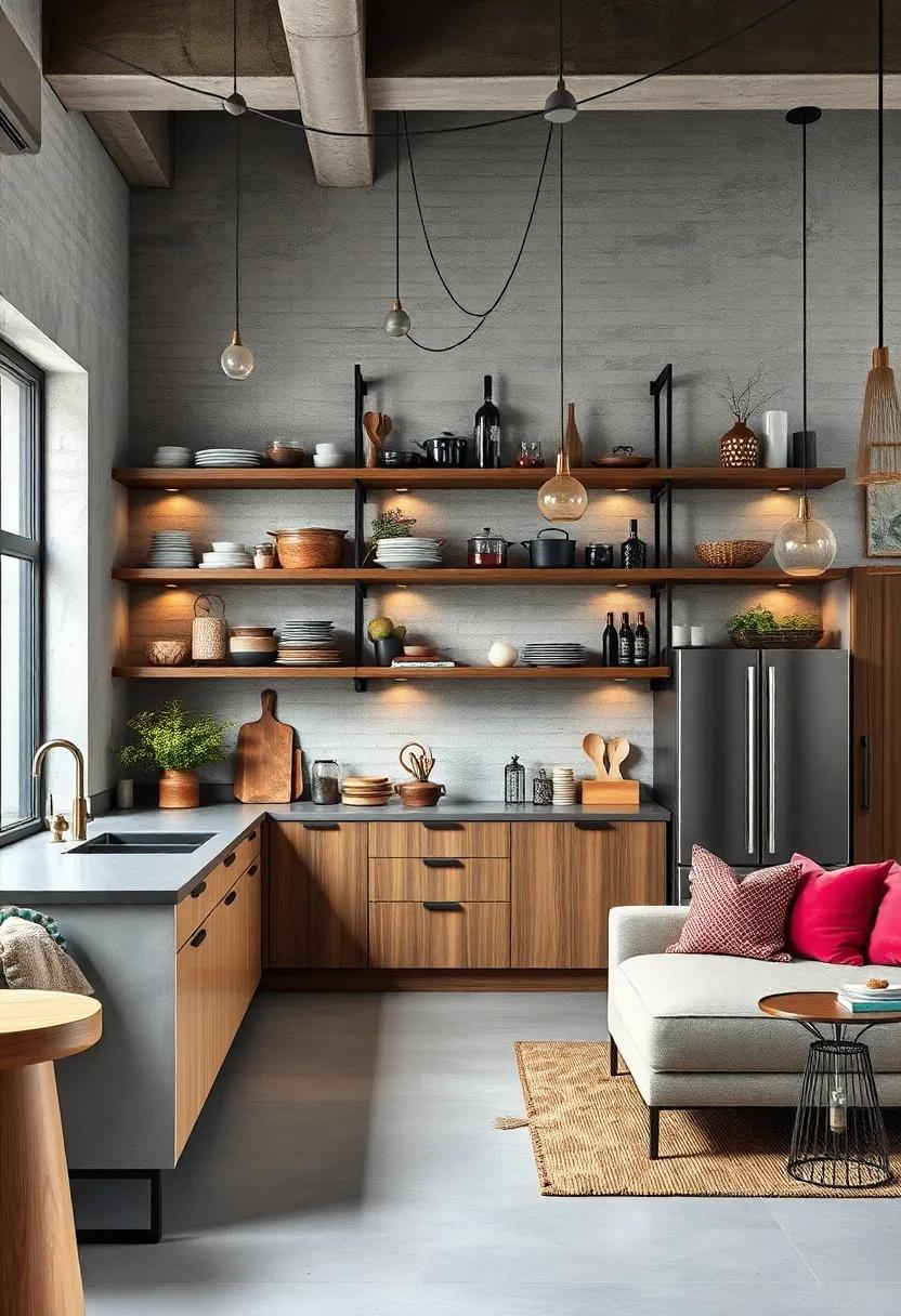 Dynamic Use of Open Shelving Showcasing Exquisite Cookware and Enhancing Spatial Perception