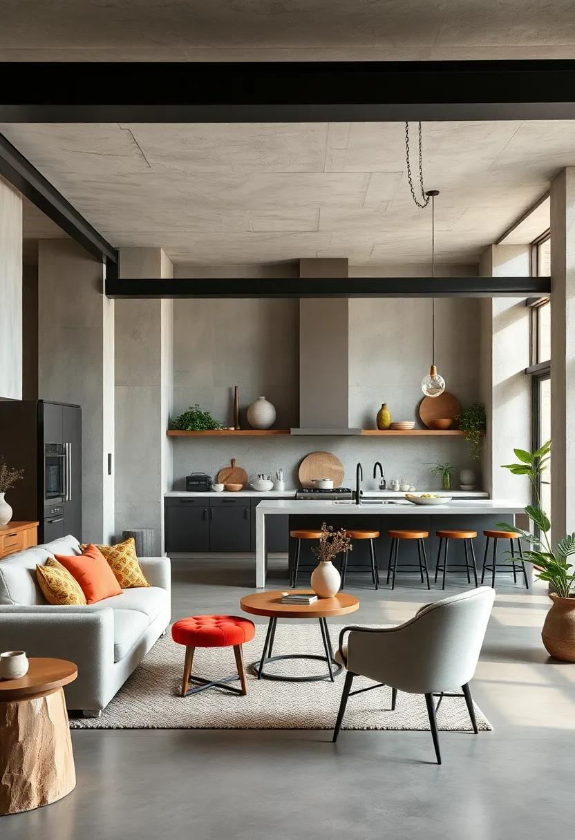 Spatial Zoning in Loft-Style Kitchens Defining Work, Social and Relaxation Areas with Industrial Chic Flair