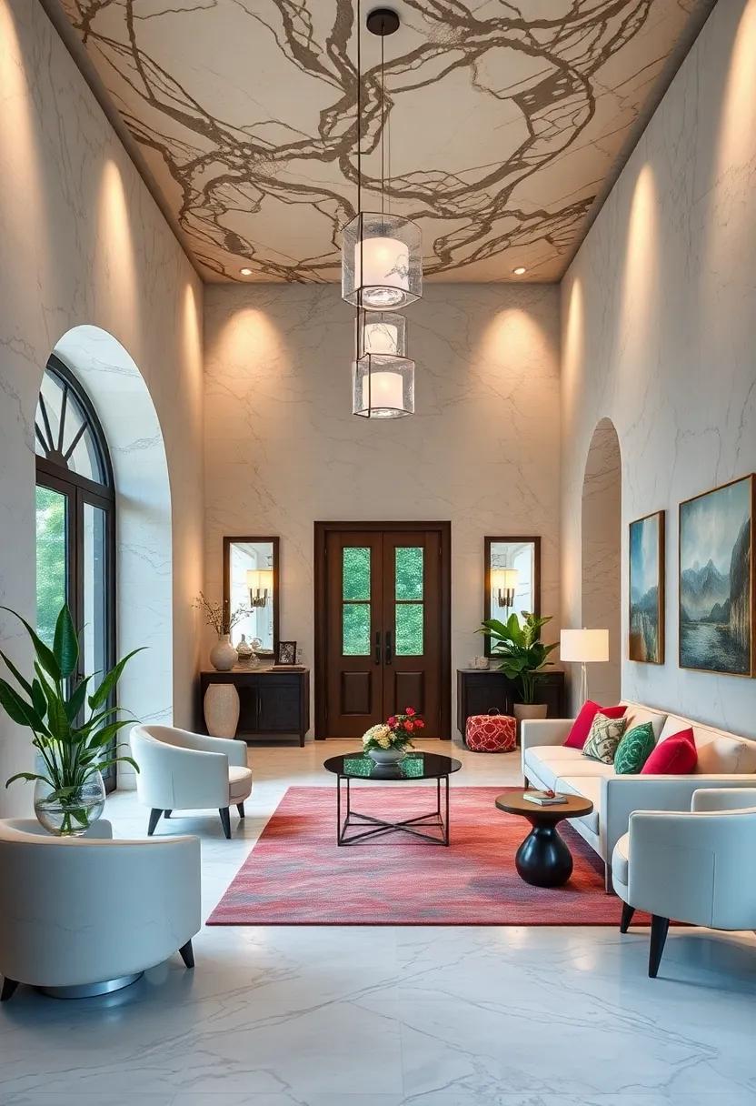 Custom Marble Light Fixtures Casting Patterns That Animate The Entryway With Artistic Flair