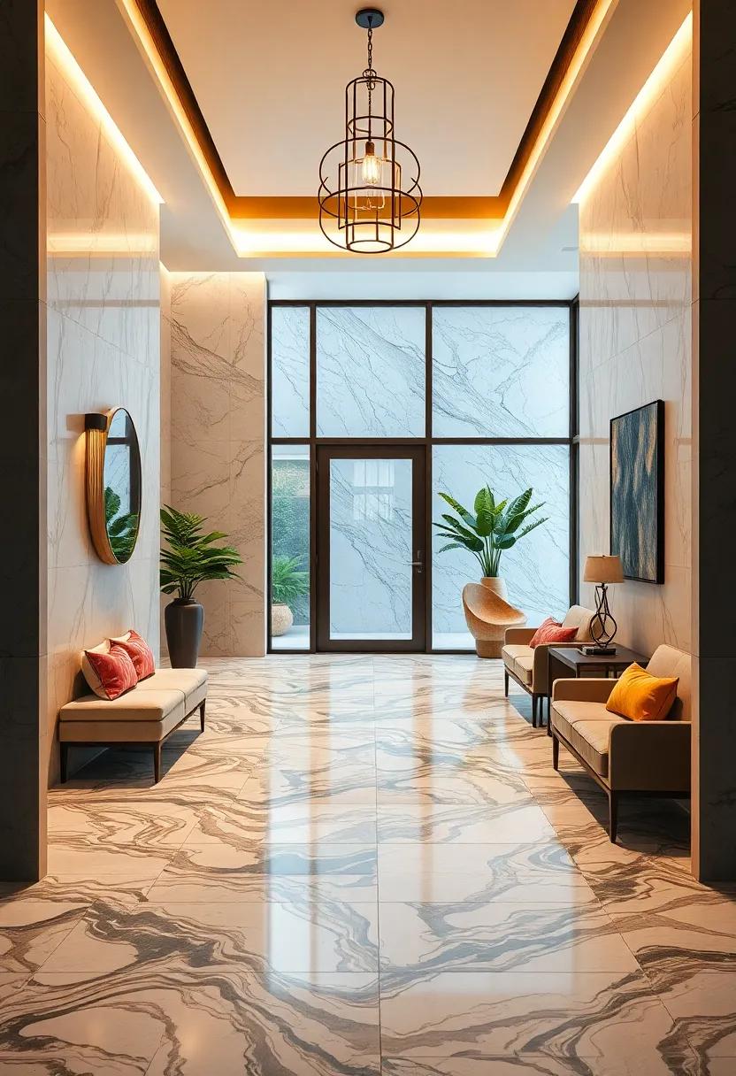 Flowing Marble Patterns Mimicking Water Ripples To Inspire Calmness At The Home's Threshold