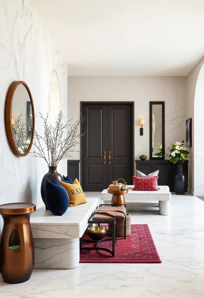 Incorporating Marble Benches With Curved Edges To Add Comfort And Style To Your Entry Space