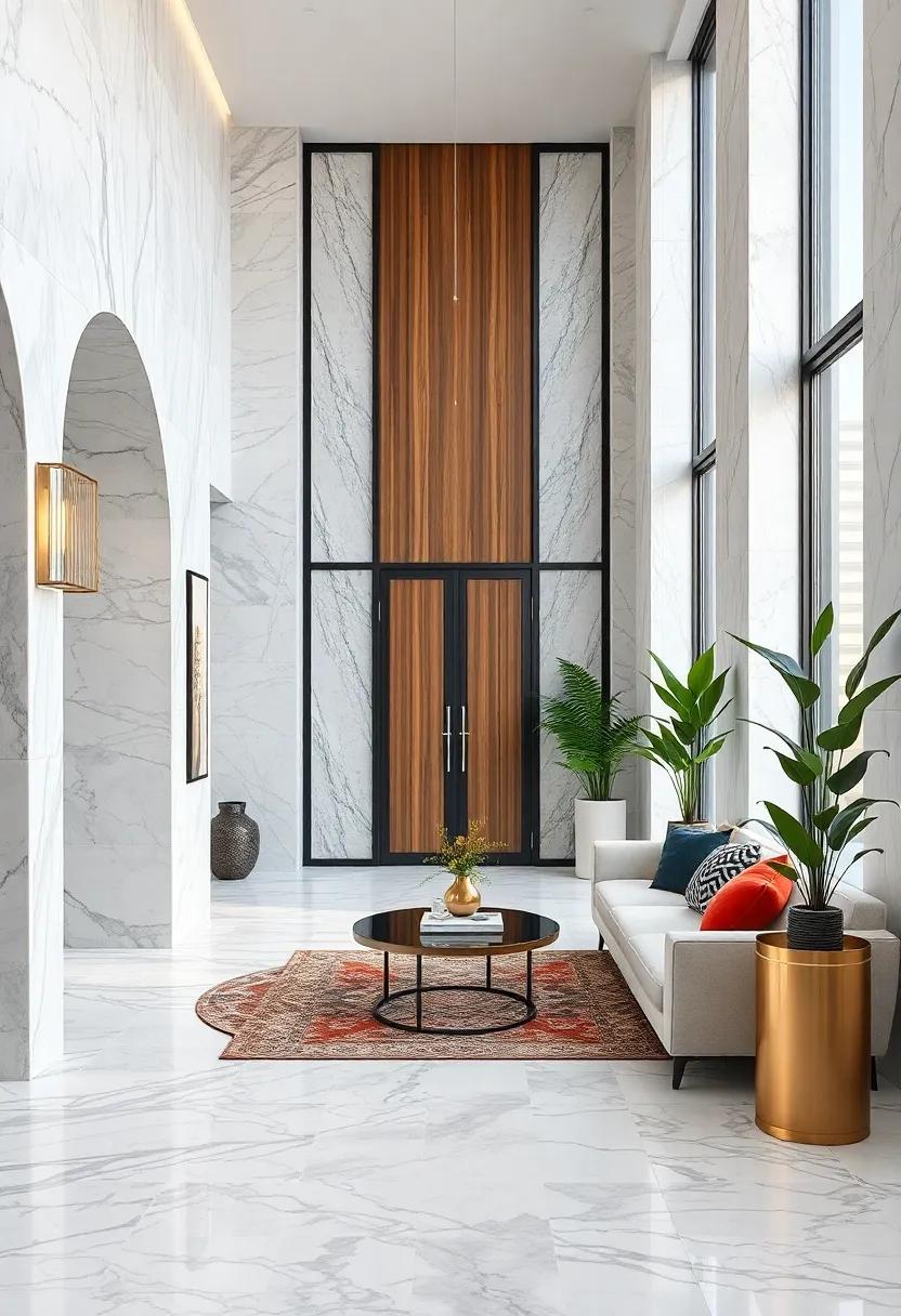 Monochromatic Marble Flooring Designs Lending A Sleek And Polished Visual Entry Experience