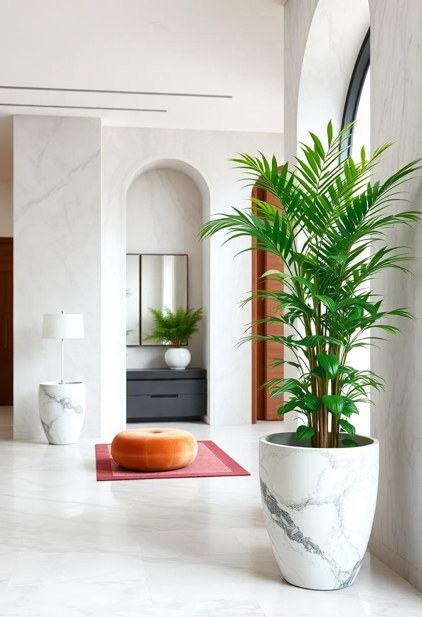 Statement Marble Planters Hosting Vibrant Greenery To Balance Natural And Elegant Elements