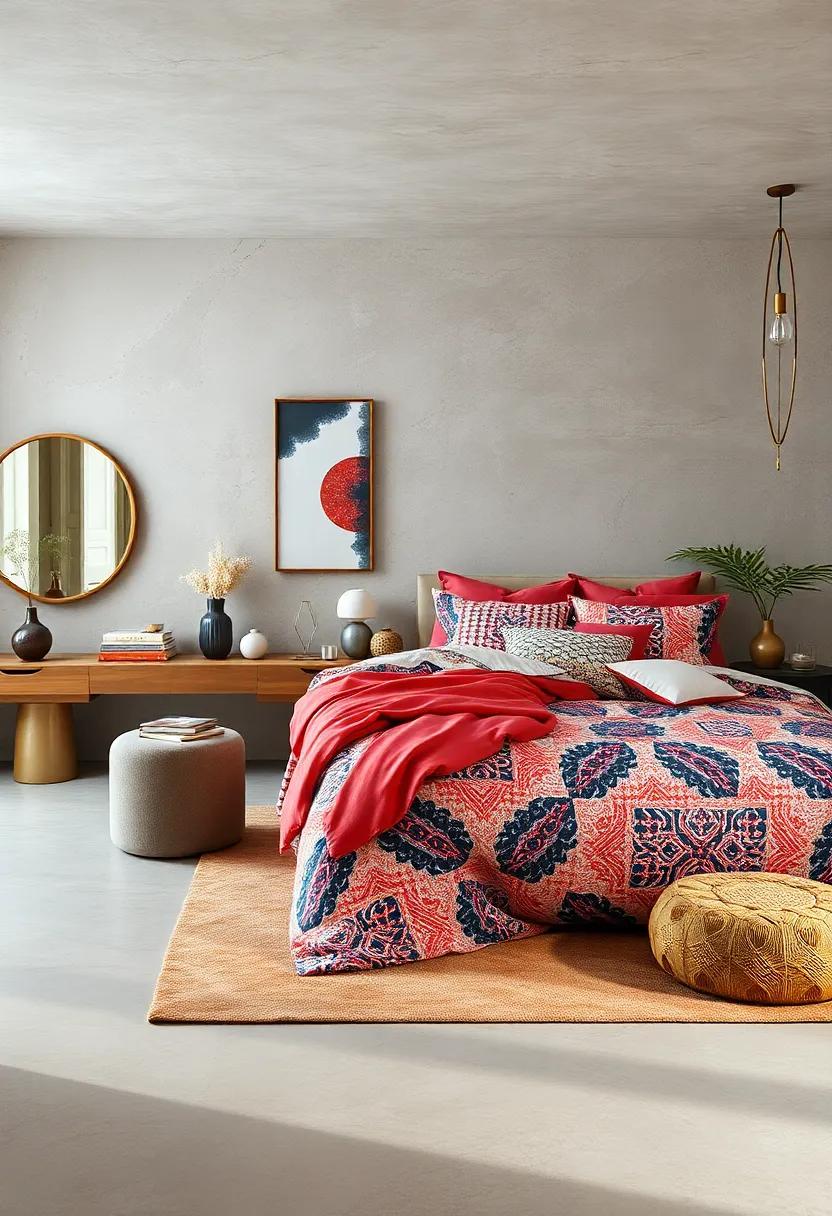 Contrasting Color Palettes in Bedding Patterns Showcasing Bold Choices without Overwhelming the Space