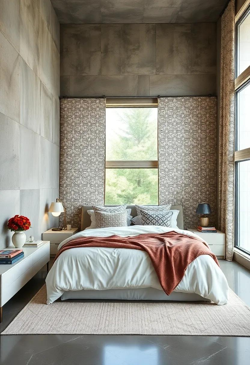 Layered Window Treatments Featuring Intricate Patterns Adding Depth and Light Play to Bedrooms