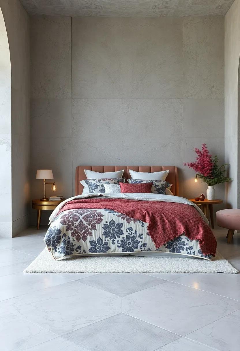 Luxurious Layered Bedding with Bold Patterns Evoking Comfort and Drama in Maximalist Spaces