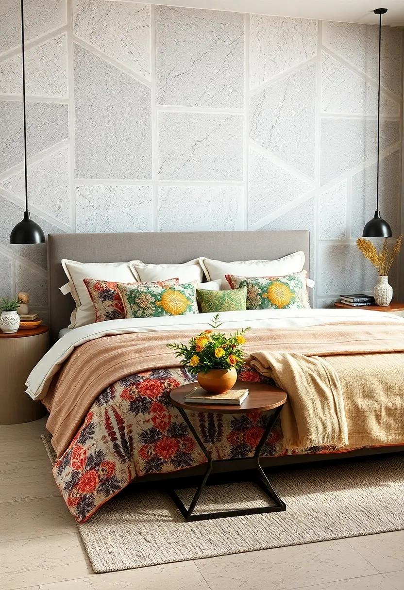Statement Pillows in Eye-Catching Prints Adding Depth and Personality to a Maximalist Bed Setup