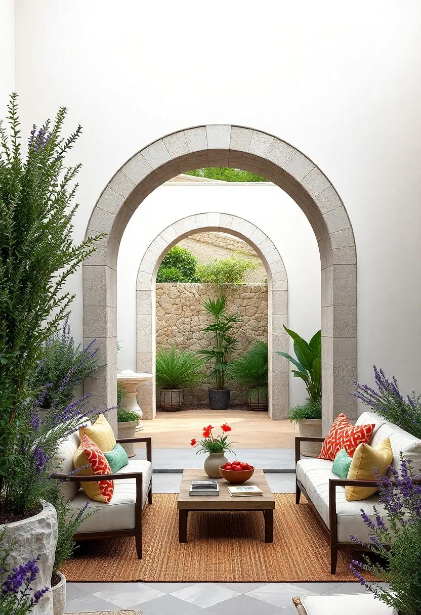 The Allure of Arched Gateways Surrounded by Lush Rosemary and Lavender Along Coastal Mediterranean Gardens