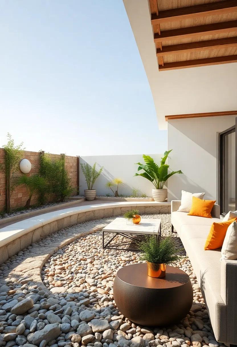 Low Curving Walls Made of Mixed Pebbles and Stone Evoking a Peaceful Mediterranean Seaside Ambiance
