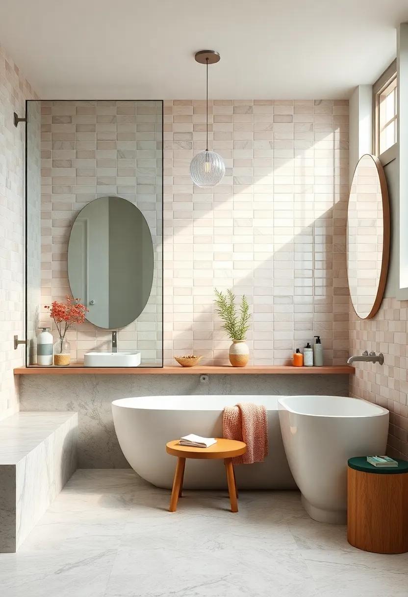 Translucent Glass Partitions Framing Pastel Tiled Surfaces For An Airy Mid-Century Appeal