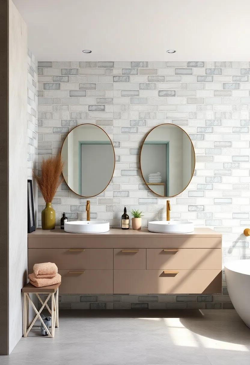 Floating Vanity Designs Complemented By Serene Pastel Tile Backsplashes In Classic Bathrooms