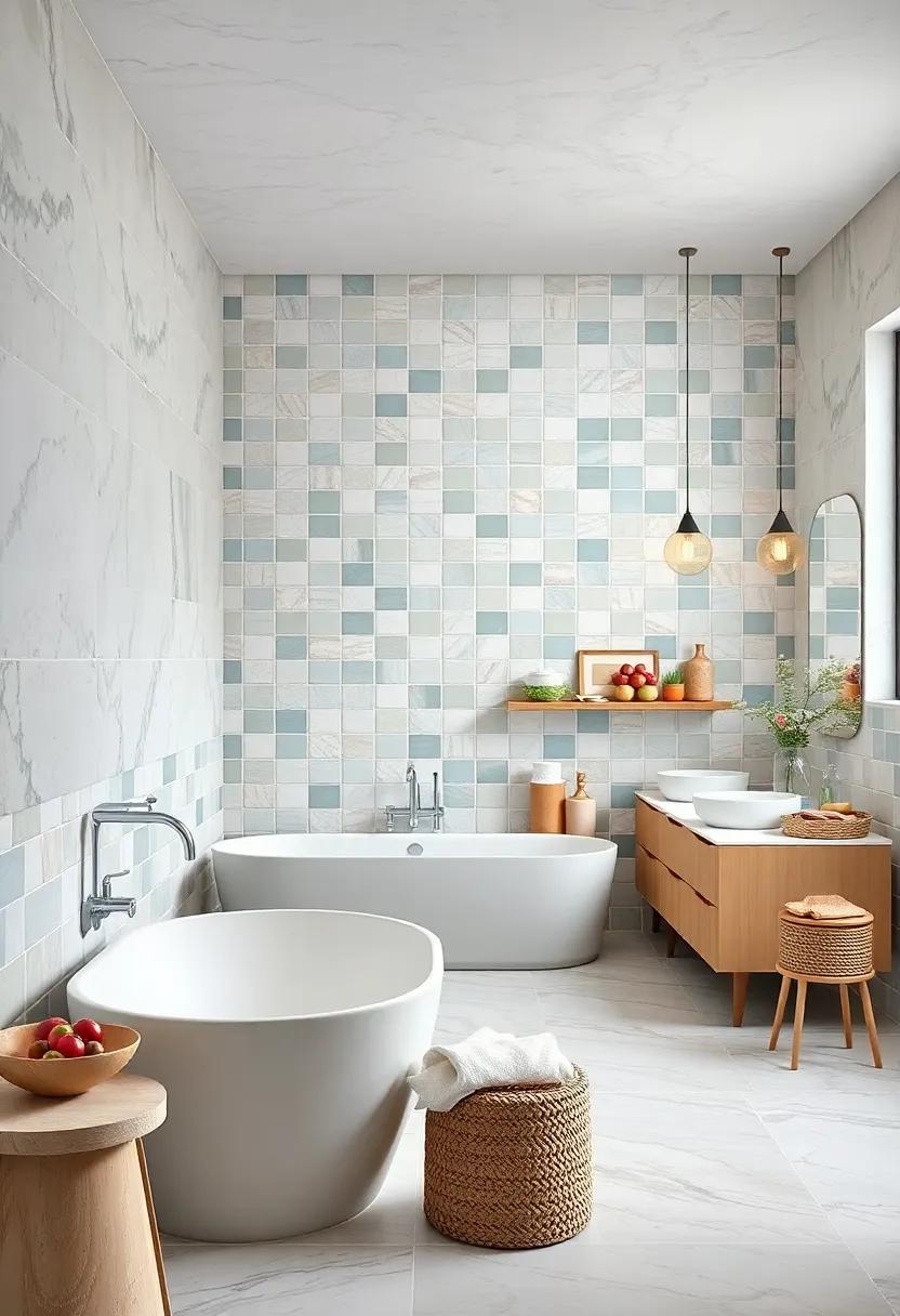 Scandinavian Influences Blending With Pastel Tile Elements In Mid-Century Modern Bathrooms