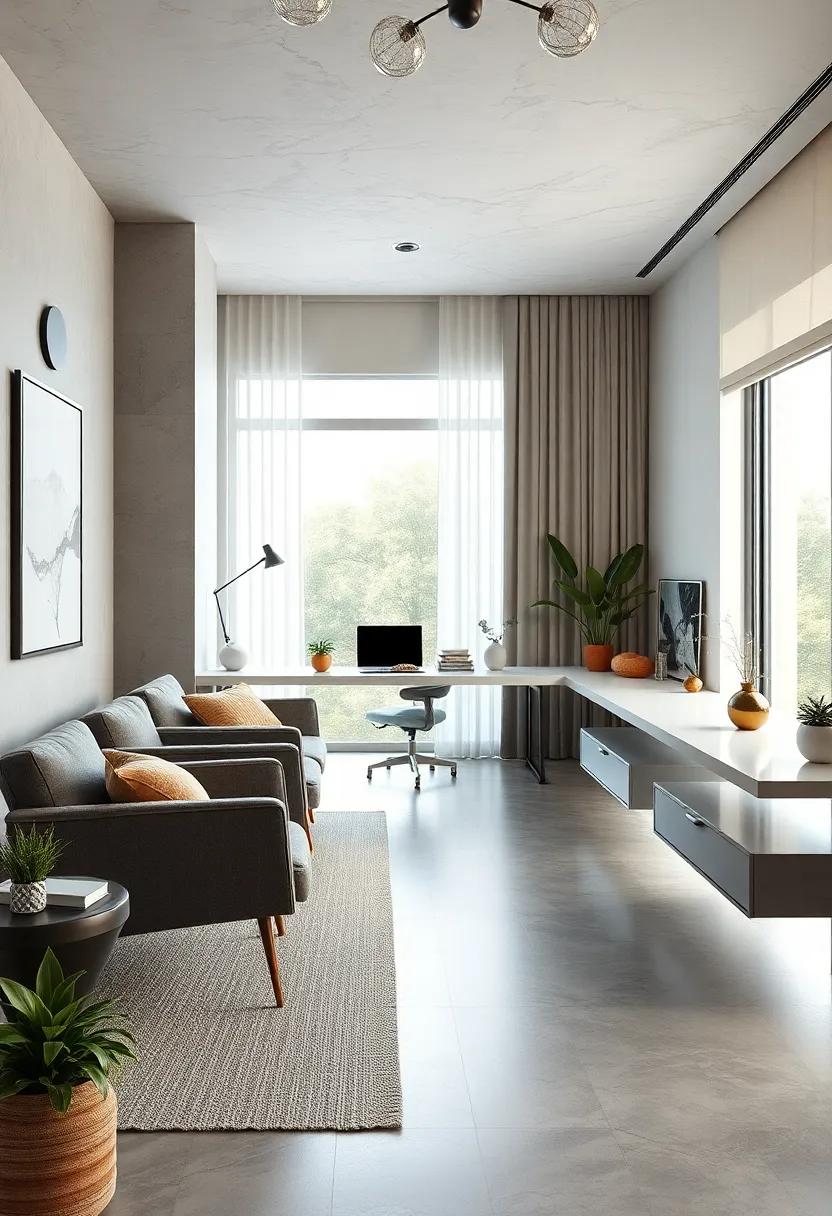 A Serene Workspace Featuring Neutral Tones and the Clean Lines of Floating Desks
