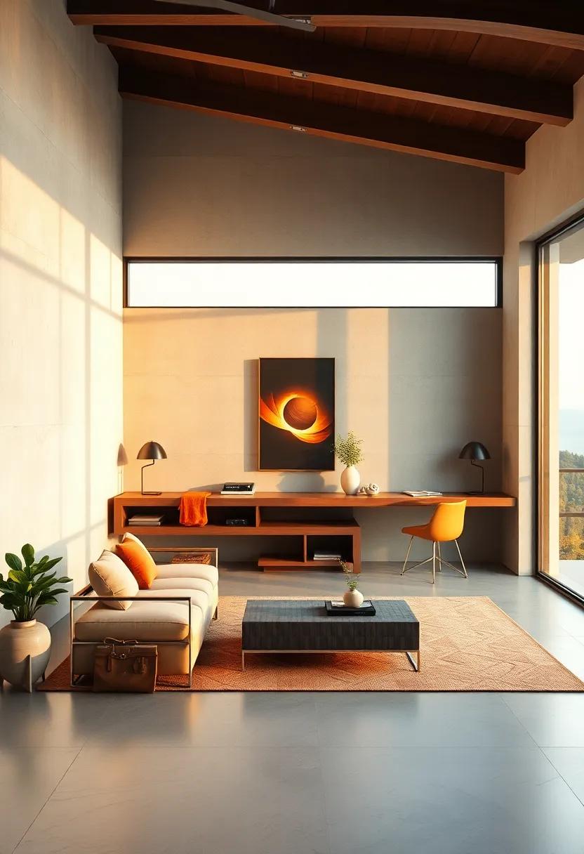 Zen Inspired Minimalism with Floating Desks and Floor-to-Ceiling Windows Inviting Natural Views