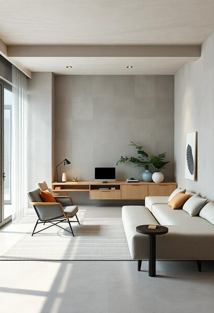 A Light-Filled Minimalist Office Featuring Floating Desks and Subtle Organic Textures