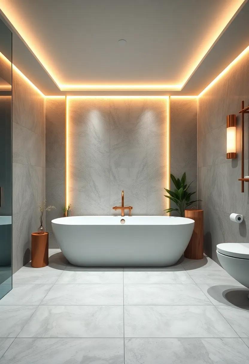 Opulent Bathtub Settings Surrounded by Gold Trimmed Walls and Ambient Lighting for a Relaxing Glow