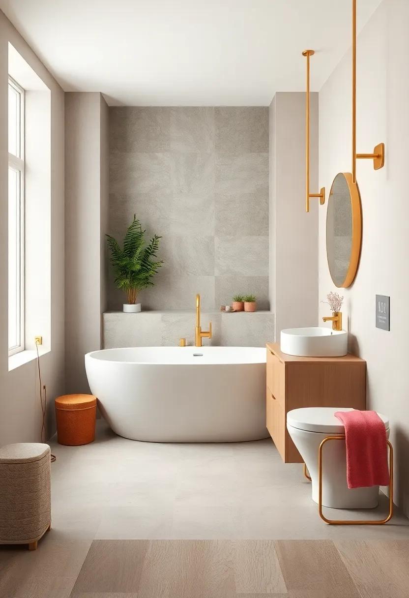 Serene Bathroom Themes Combining Pastel Colors with Shimmering Gold Handles and Accents