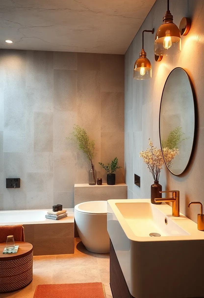 Sophisticated Bathroom Lighting Fixtures with Gold Detailing Casting a Warm Radiant Atmosphere