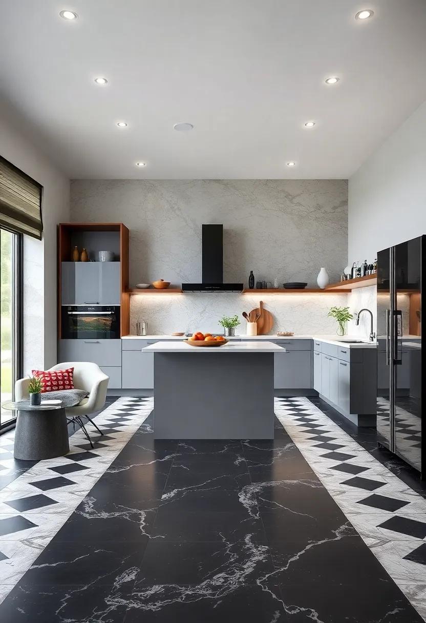 Bold Black And White Graphic Floor Tiles For Statement-Making Contemporary Kitchens Full Of Character
