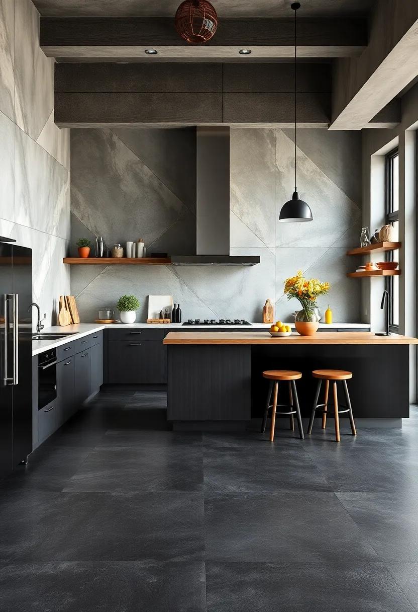 Deep Charcoal Vinyl Floors Providing Durable, Stylish Options For Urban Kitchens With Industrial Edge
