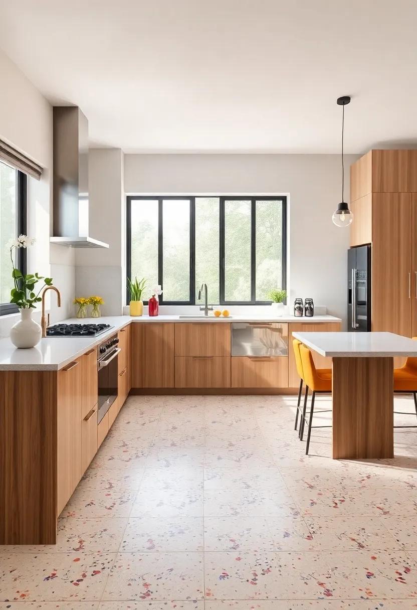 Eye-Catching Terrazzo Floors Featuring Specks Of Color For Dynamic And Playful Kitchen Space Transformations