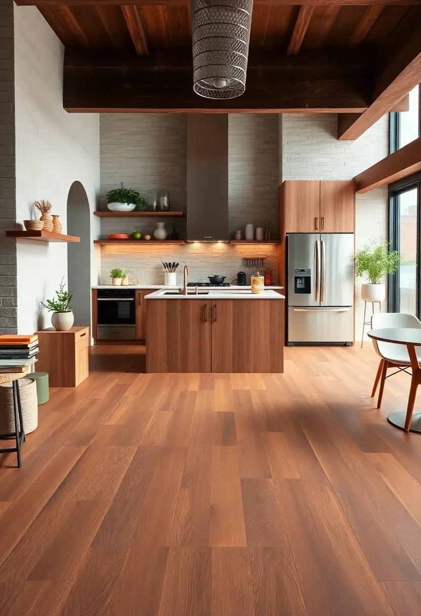 Warm Walnut Floors Combined With Natural Stone Backsplashes To Create Rich, Inviting Culinary Retreats