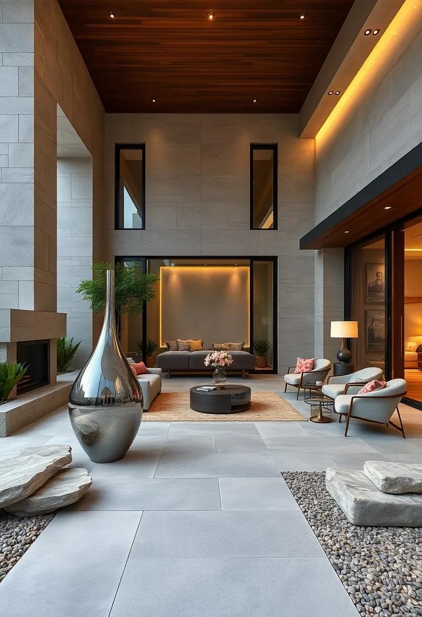 Interplay of Metal and Glass Materials Crafting Futuristic Front Yard Sculptures