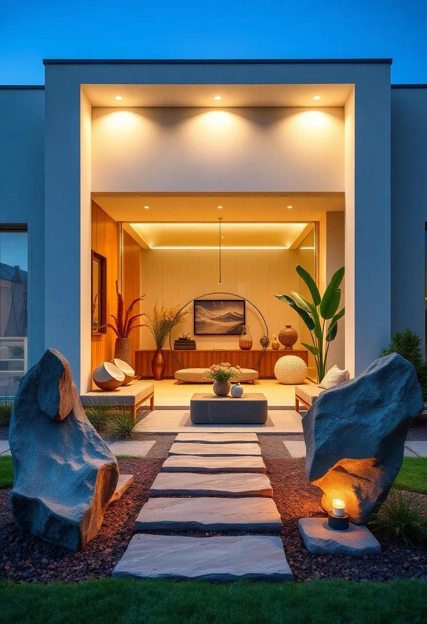 Natural Stone Sculptures Carved With Modern Design Sensibilities Enhancing Curb Appeal