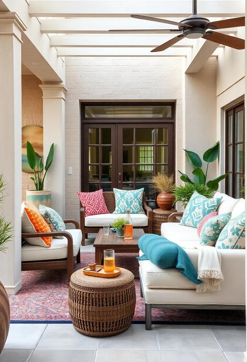 The Charm of Bohemian Patio Furniture Featuring Colorful Fabrics and Cleverly Hidden Storage Pockets