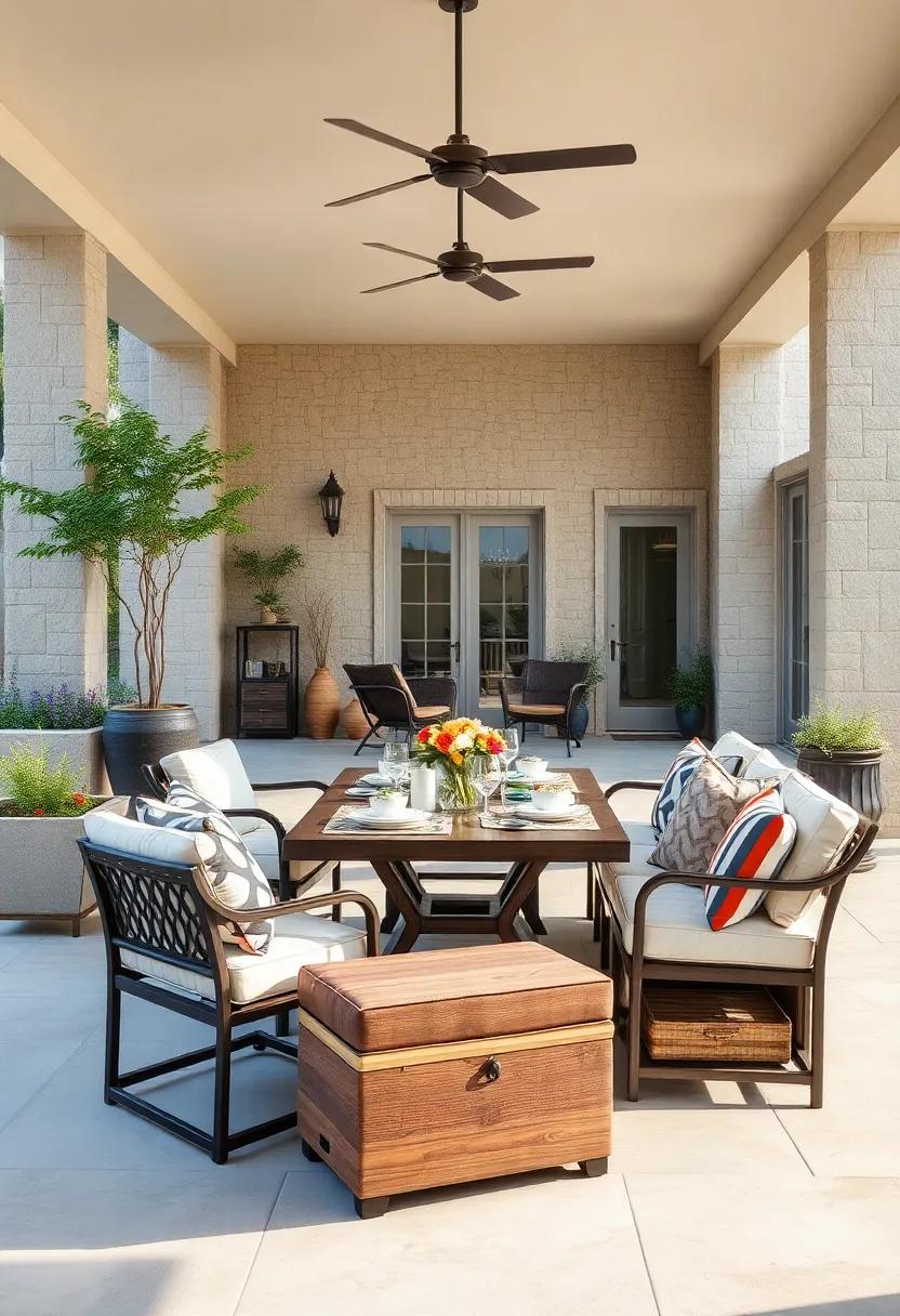 Multi-Functional Outdoor Dining Sets Featuring Under-Seat Storage Bins for Tableware and Linens