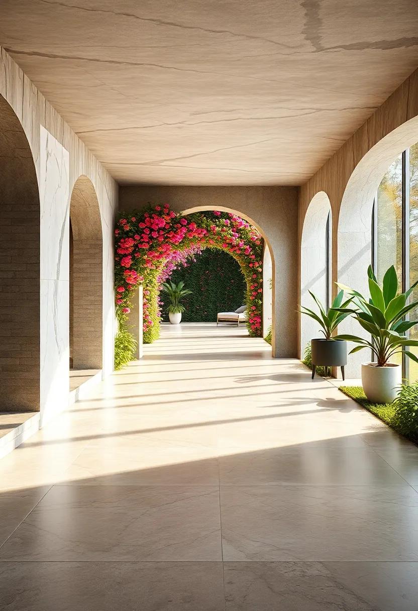 The Allure of a Winding Garden Walkway Gradually Shrinking Toward a Floral Archway of Colors