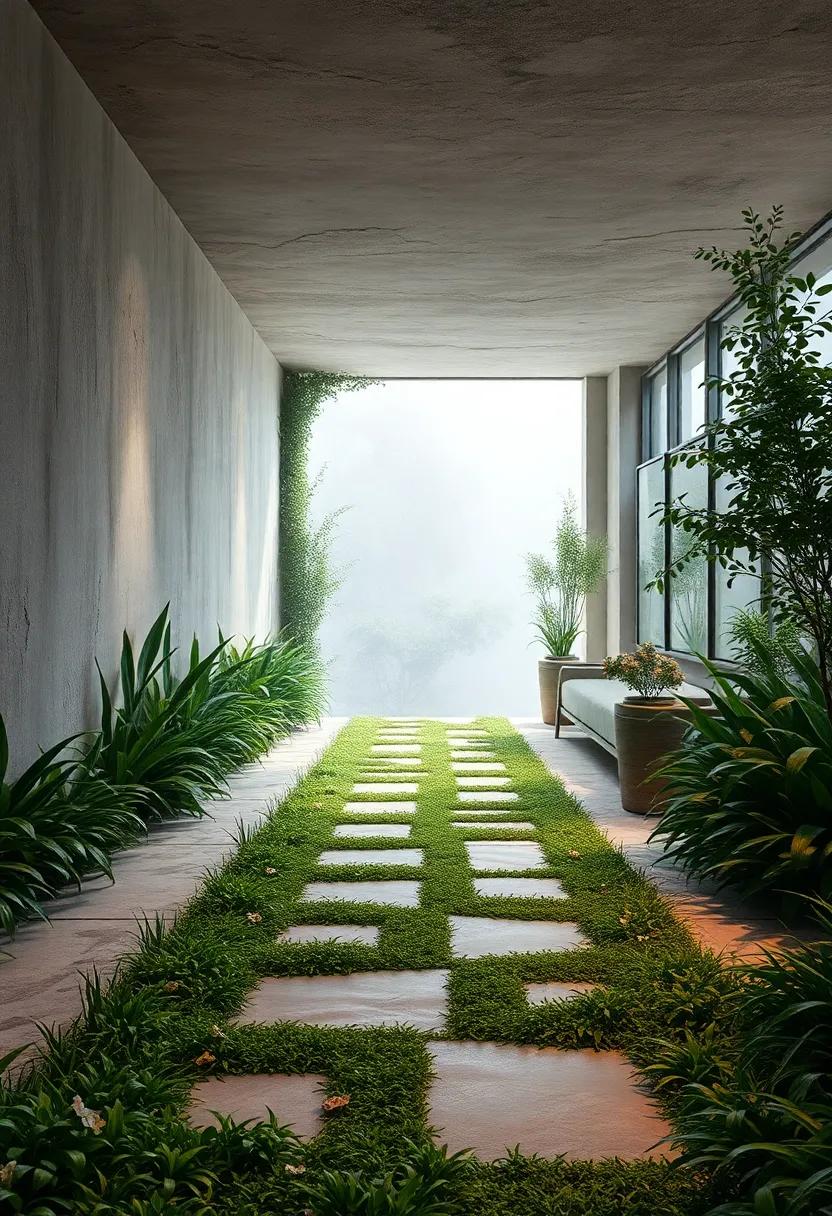 An Overgrown Secret Garden Path Declining Gradually Into a Mystical Foggy Backdrop