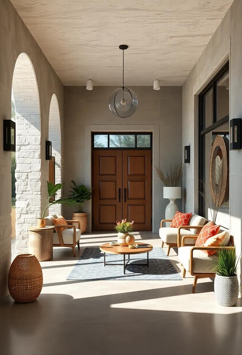 Entryways Illuminated by the Natural Texture of Woven Rattan in Soft Sunlight