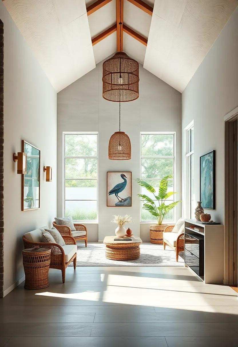 Serene Entryways Bathed in Natural Light Highlighting the Detailed Weave of Rattan Accents