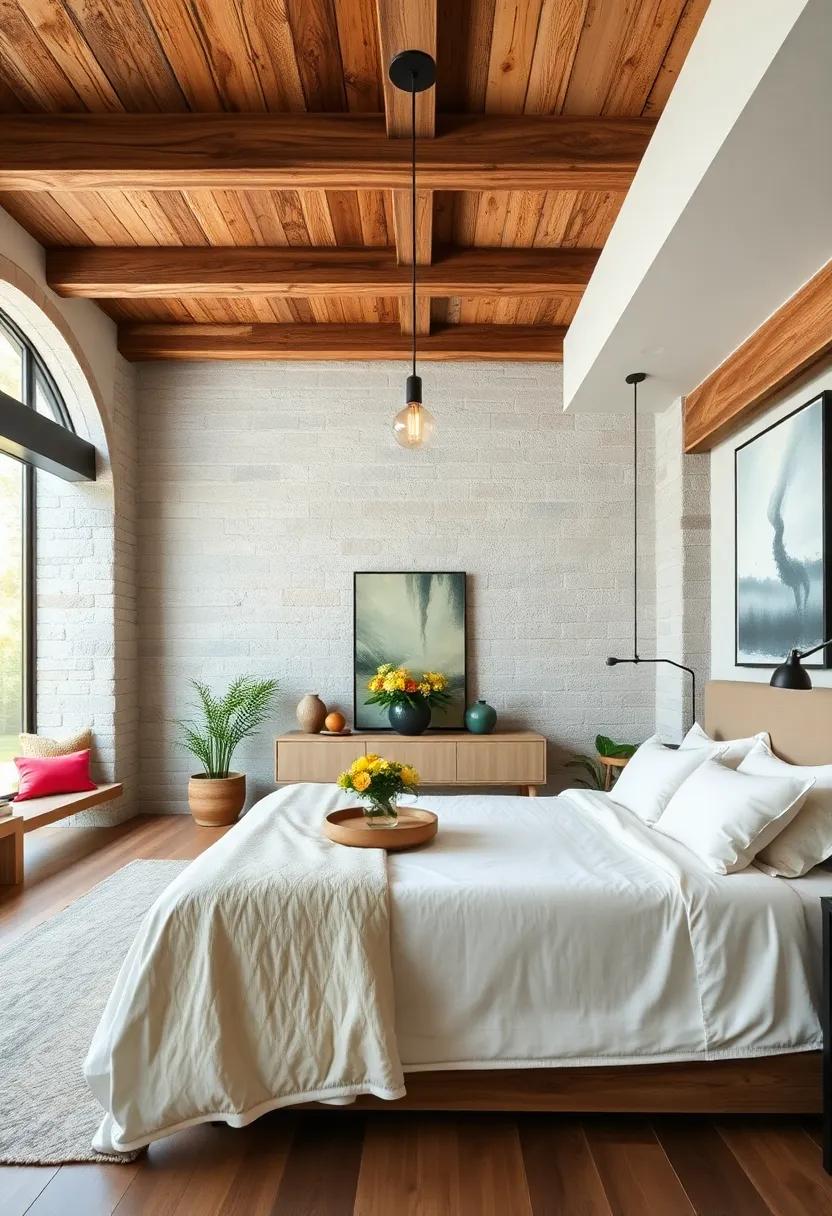 Statement Statement Ceilings With Exposed Reclaimed Wood Joists and Subtle Pendant Lighting