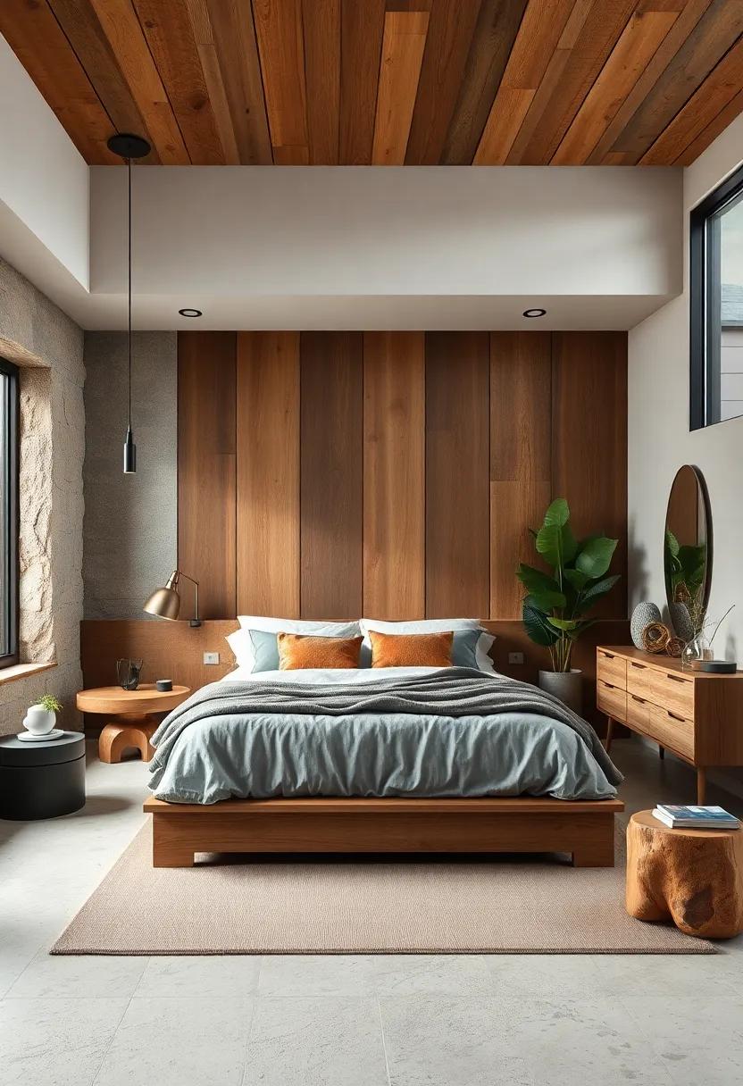 Organic Shapes and Rough-Hewn Wood Surfaces Bringing Rustic Warmth to Contemporary Bedroom Interiors