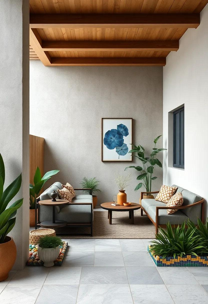 Vibrant Patterns and Textures Created Using Broken Ceramics and Mosaic Tiles Incorporated Into Garden Borders