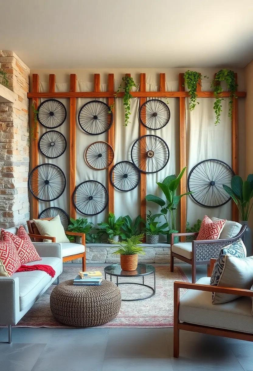 Vintage Bicycle Wheel Fence Inserts Spliced Between Wooden Frames For A Nostalgic Garden Border