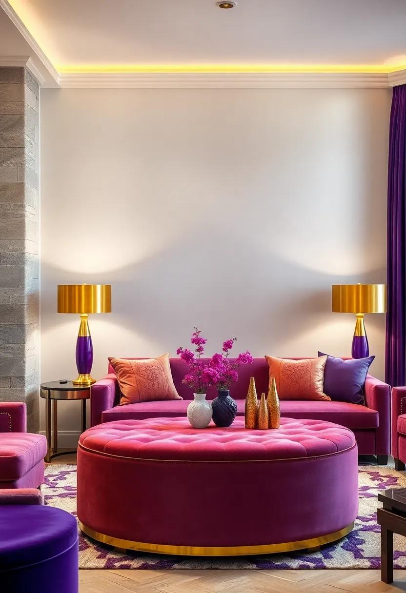 Gold Trimmed Purple Porcelain Vases Arranged Gracefully On A Marble Console Table In A Grand Foyer