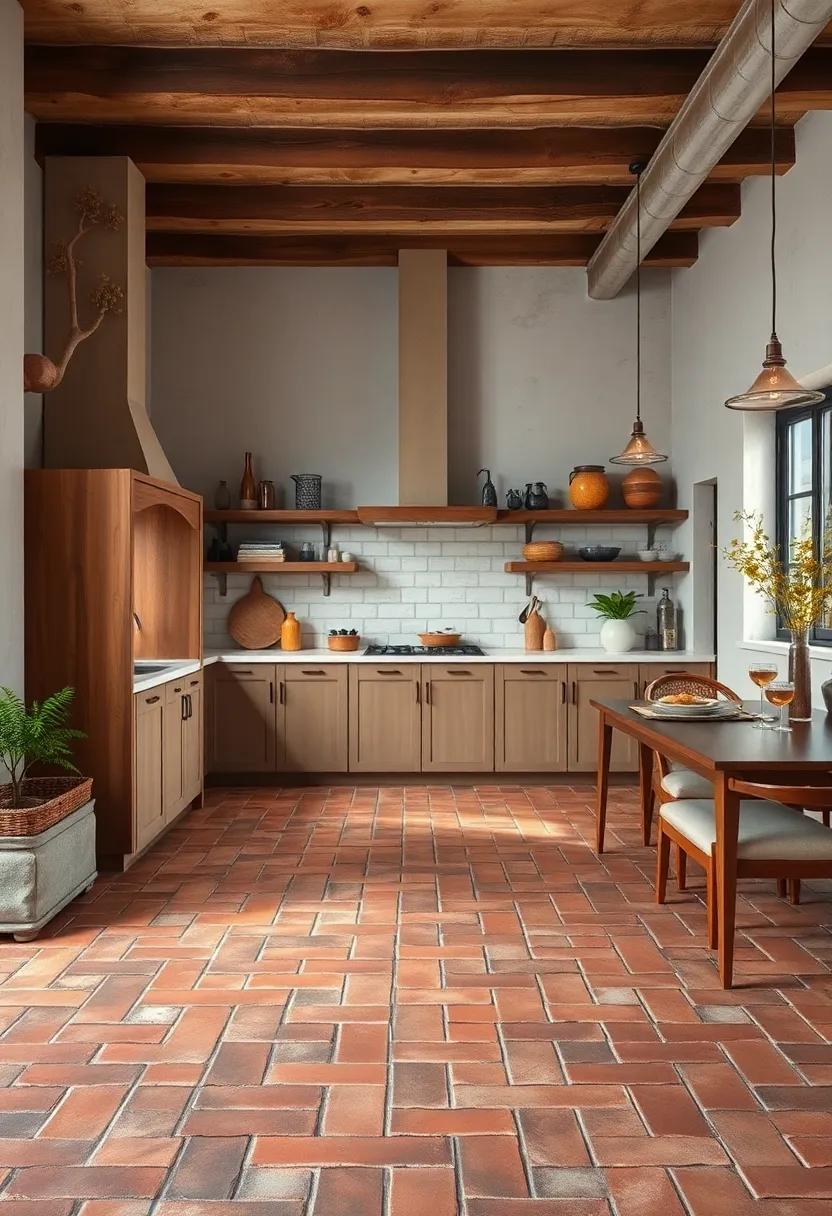 Earth-Toned Brick Flooring With Irregular Patterns That Speak To Artisan Craftsmanship And Patina