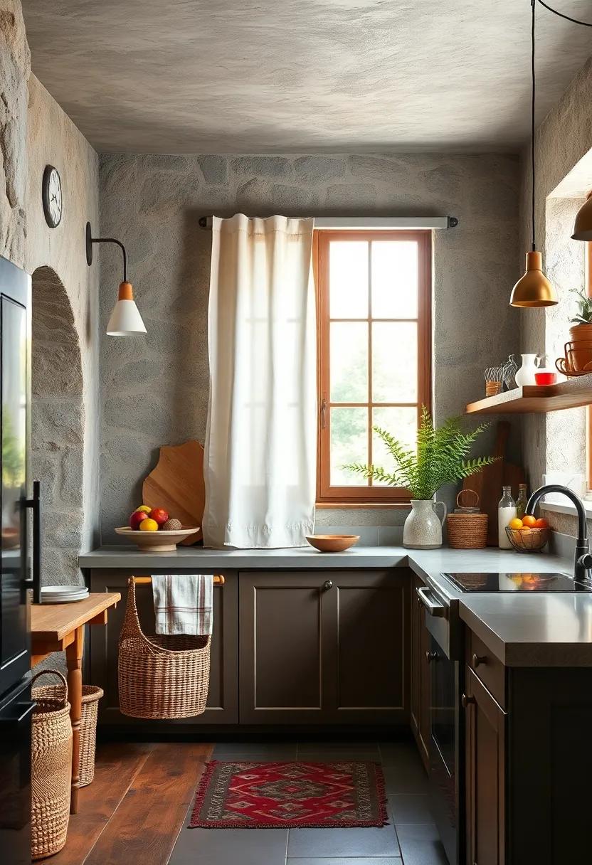 A Linen Curtain Softly Billowing By The Window Adding Gentle Movement To The Rustic Space