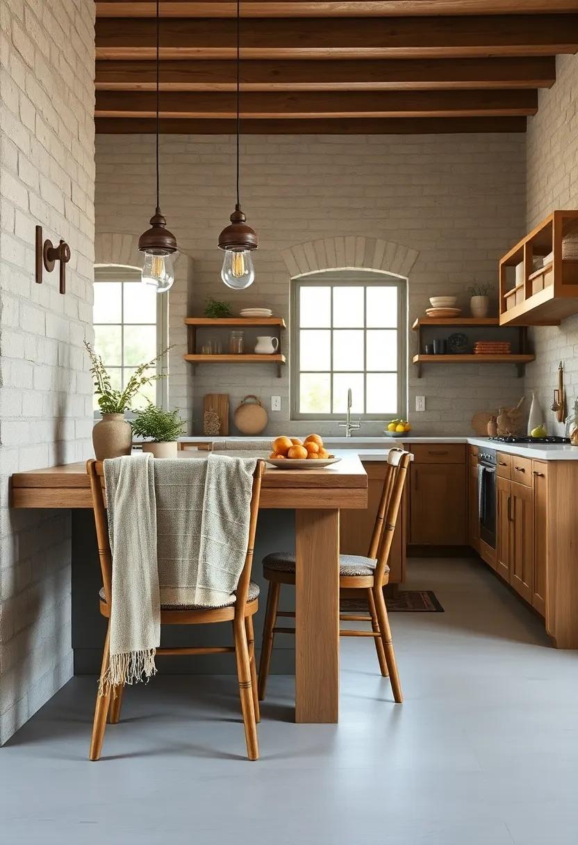 Simple Handwoven Textiles Draped Over Rustic Chairs To Add Warmth And Texture In The Kitchen