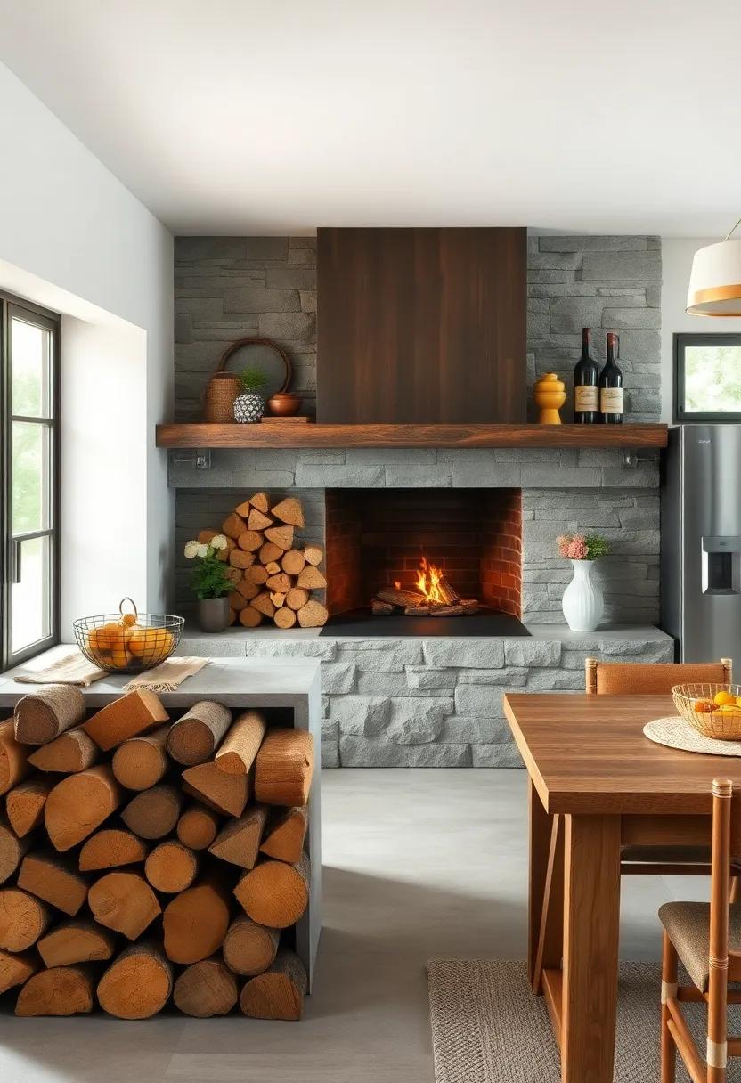 Stacked Logs Ready By The Hearth Bringing Warmth And Visual Interest To The Rustic Kitchen Design