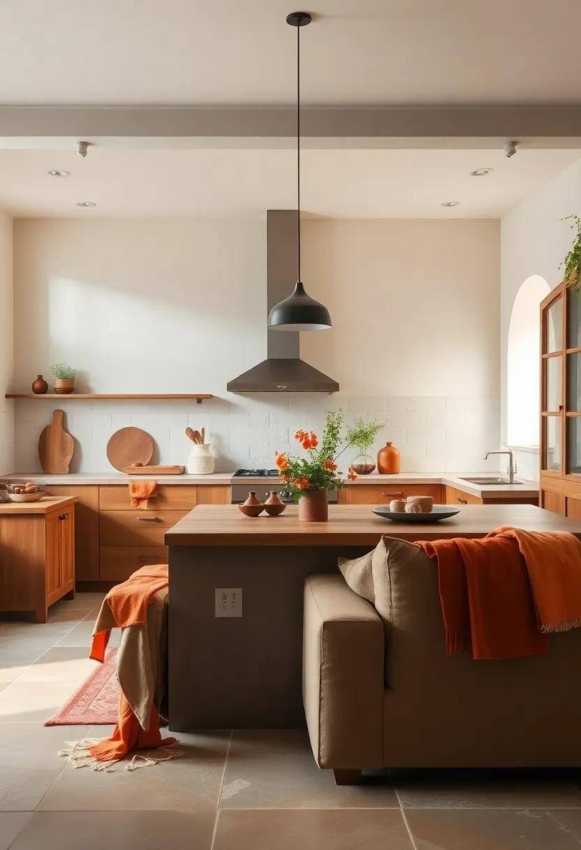 The Timeless Harmony Of Burnt Orange Textiles Against Soft Cream Walls For An Earthy Kitchen Palette