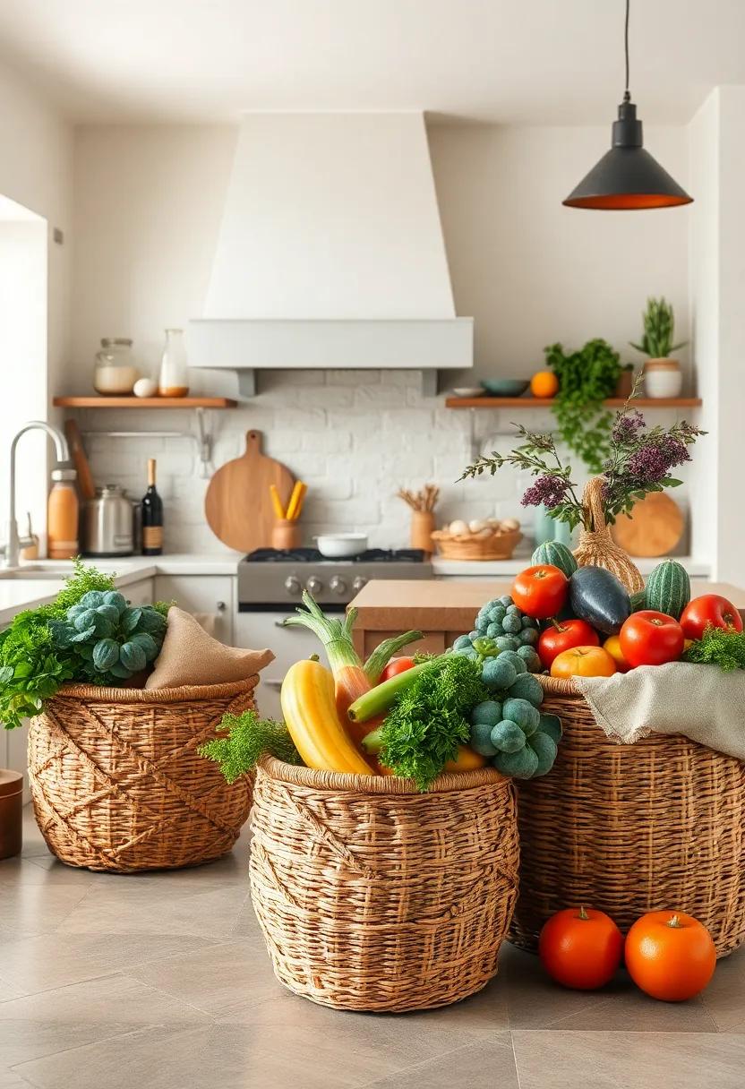 Woven Baskets Overflowing With Fresh Produce Embracing Farm-To-Table Kitchen Traditions