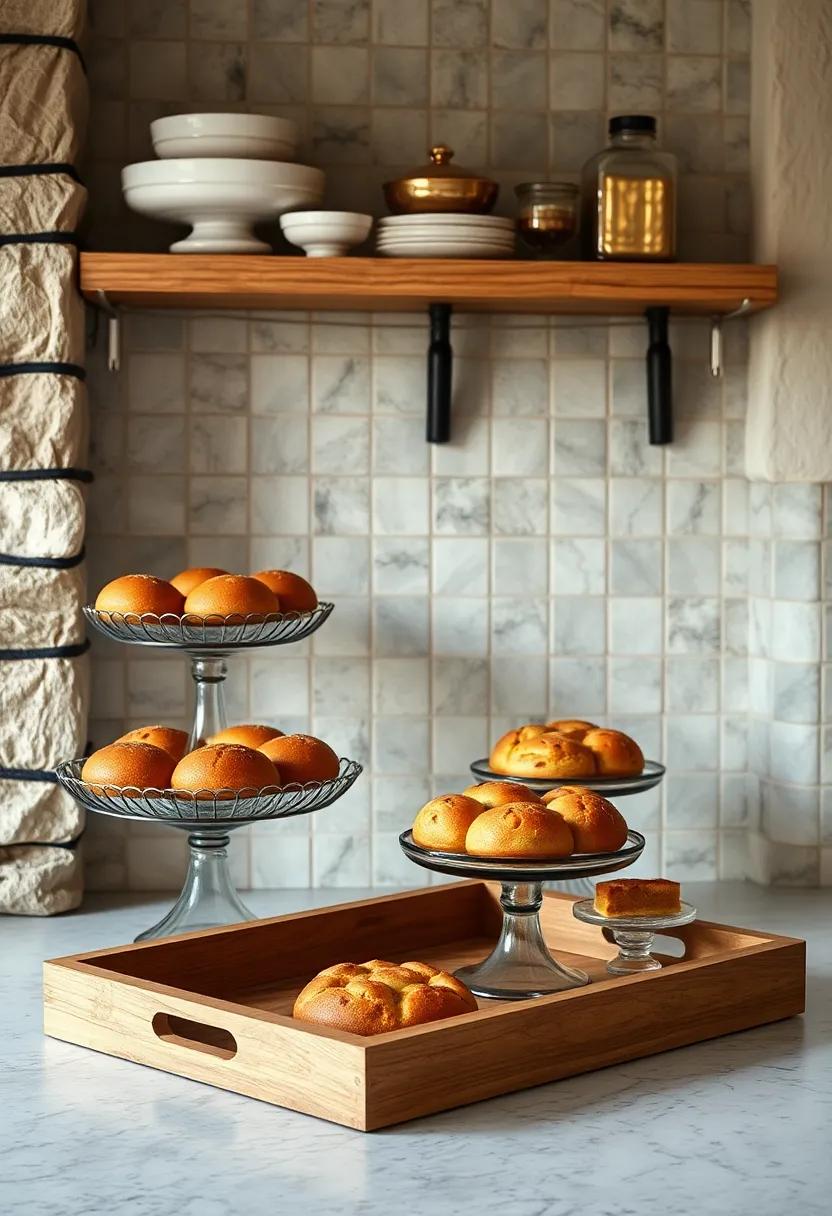Rustic Wire Cake Stands and Wooden Trays Layered with Freshly Baked Goods Showcasing Warmth and Charm in Storage