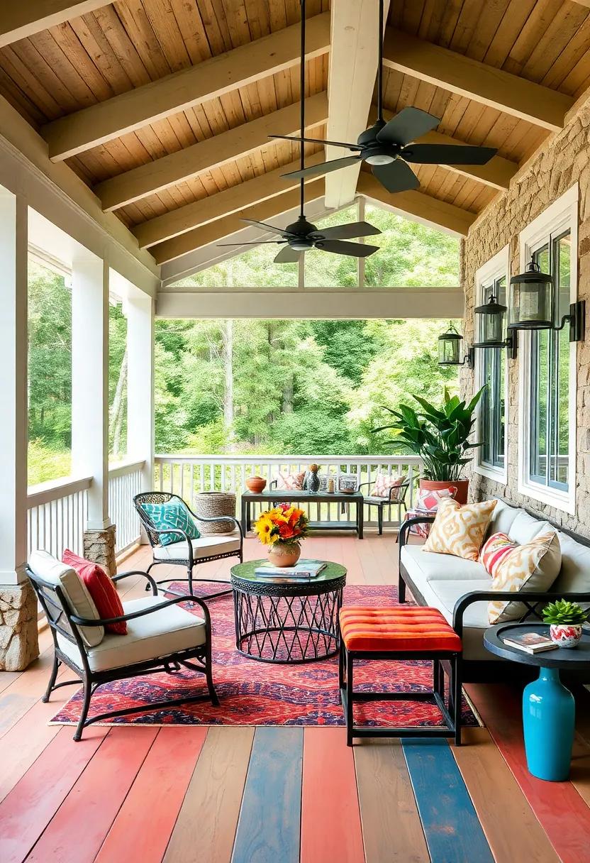 Cheerful Painted Floorboards Designed for a High-Energy Entertaining Space